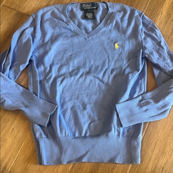 Polo by Ralph Lauren Boys Light Blue V-Neck Sweater Cotton 7 - Picture 1 of 3